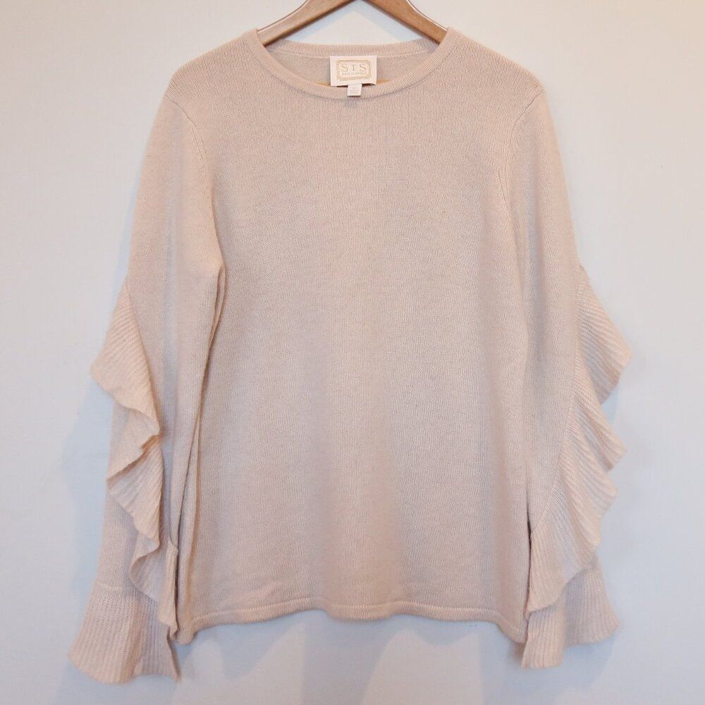 SAIL TO SABLE cashmere sweater ruffle sleeve XL beige warm light feminine formal